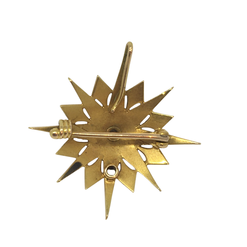 9kt Gold Antique Diamond and Seed Pearl Brooch/Pendant