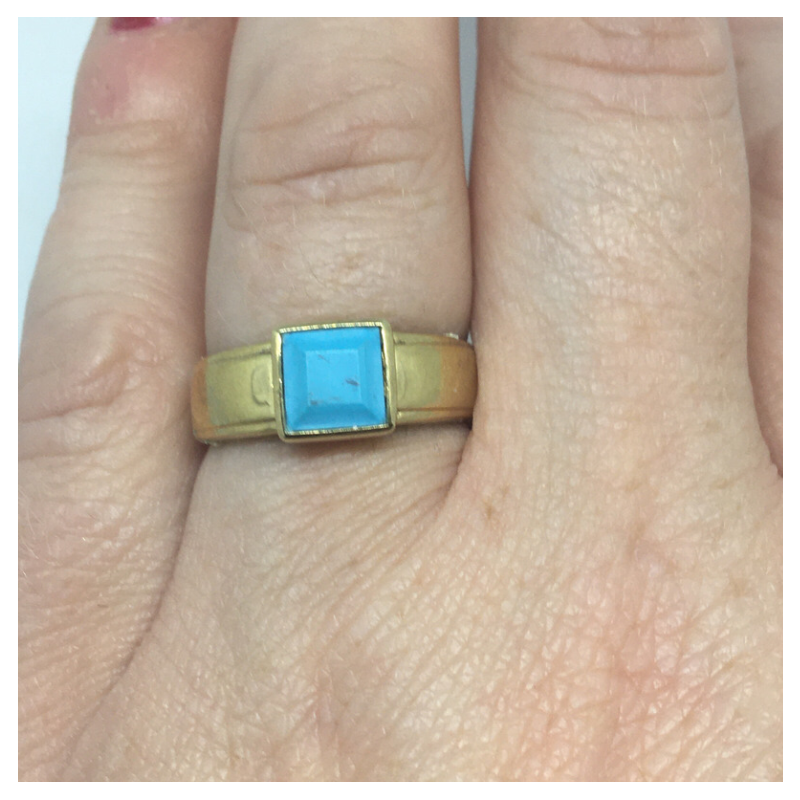 9kt Gold Ring with Square Turquoise Stone