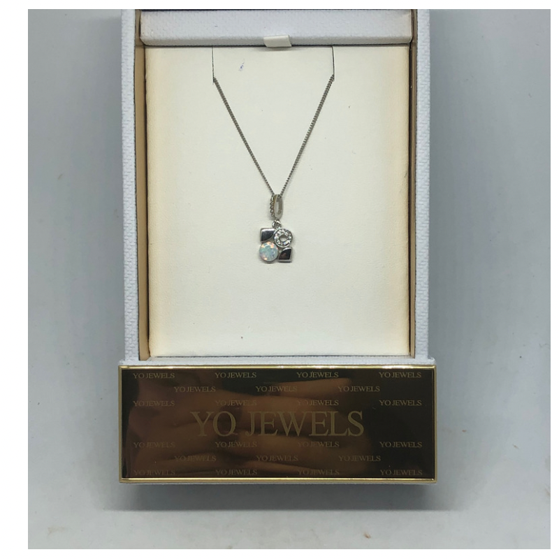 Sterling Silver Pendant with a Circle of Opal and a Circle of Clear stones