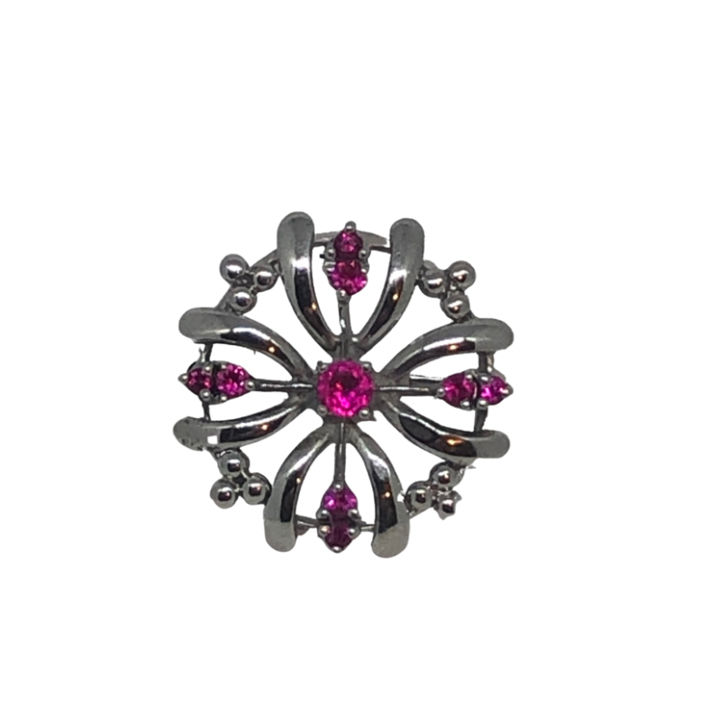Sterling Silver Brooch with Real Rubies