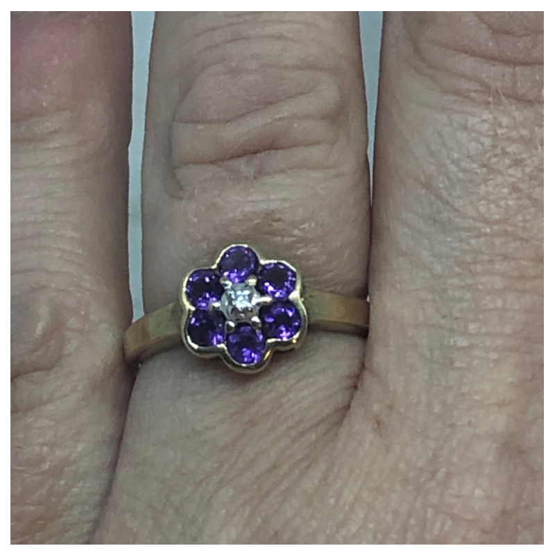 9kt Gold Amethyst and Diamond Flower Ring