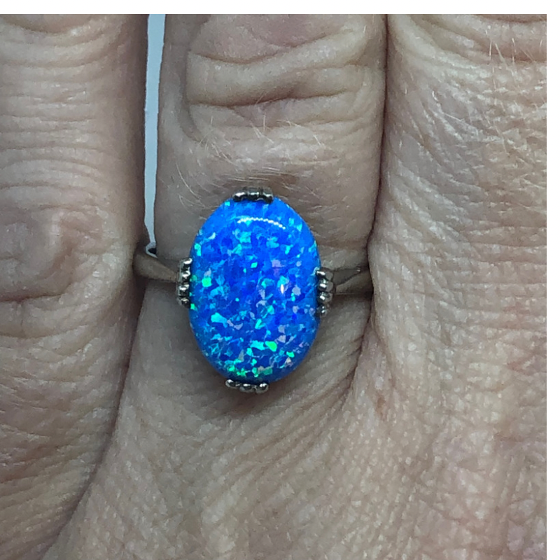 Sterling Silver Ring with the most Vibrant Blue Opal Style Stone