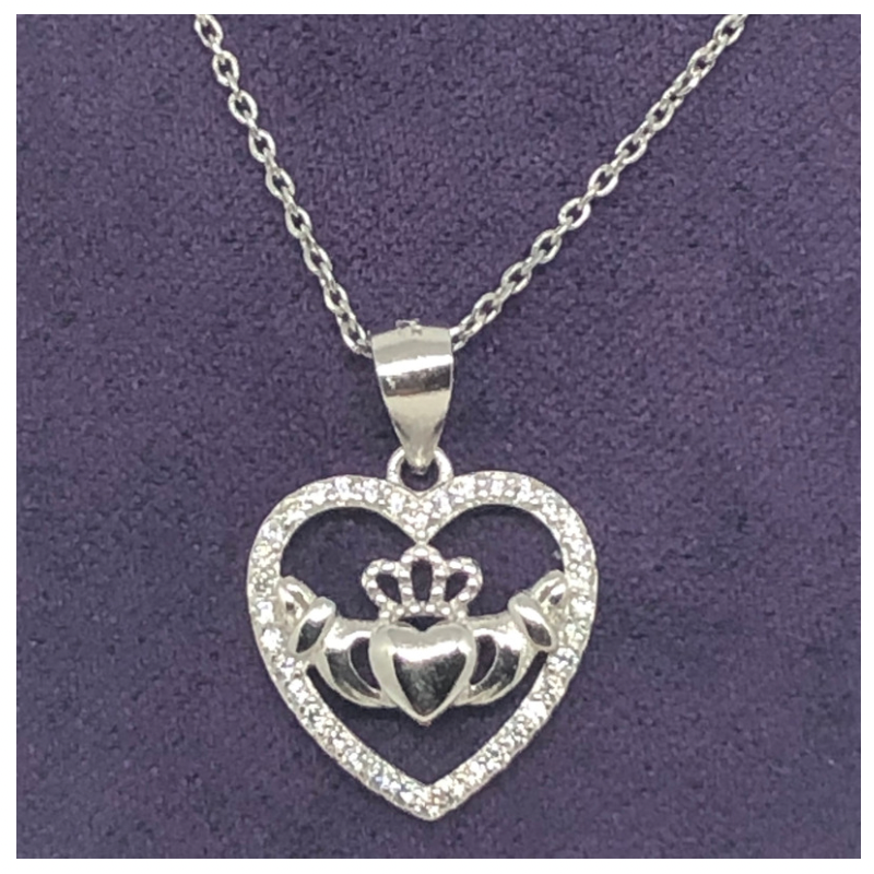 Sterling Silver Heart shaped Claddagh Pendant