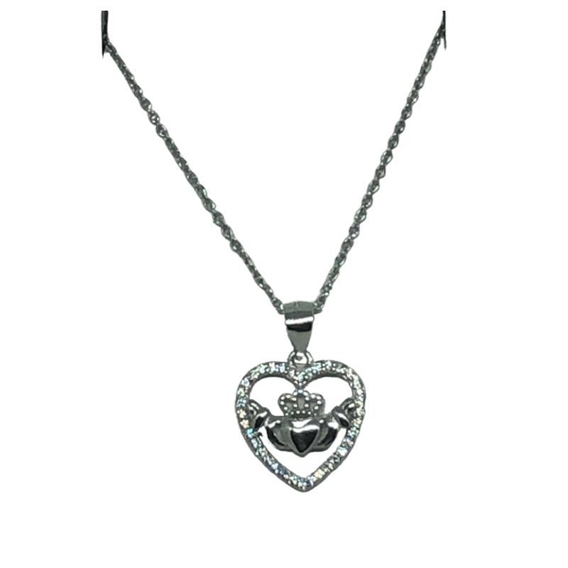 Sterling Silver Heart shaped Claddagh Pendant