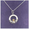 Sterling Silver Claddagh Pendant with Gold coloured Crown