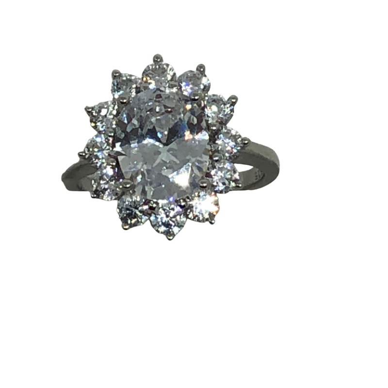 Sterling Silver Clear Stone Cluster Style Ring