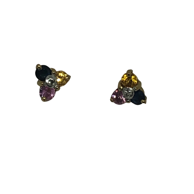 9kt Gold Three Colour Stud Earrings
