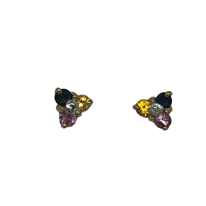 9kt Gold Three Colour Stud Earrings