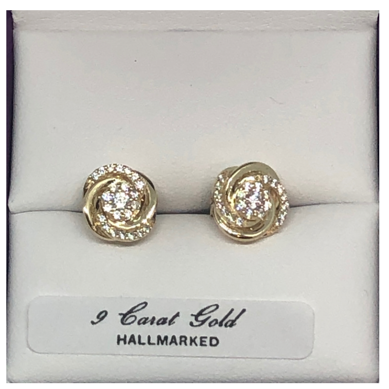 9kt Gold Stone Set Swirl Stud Earrings