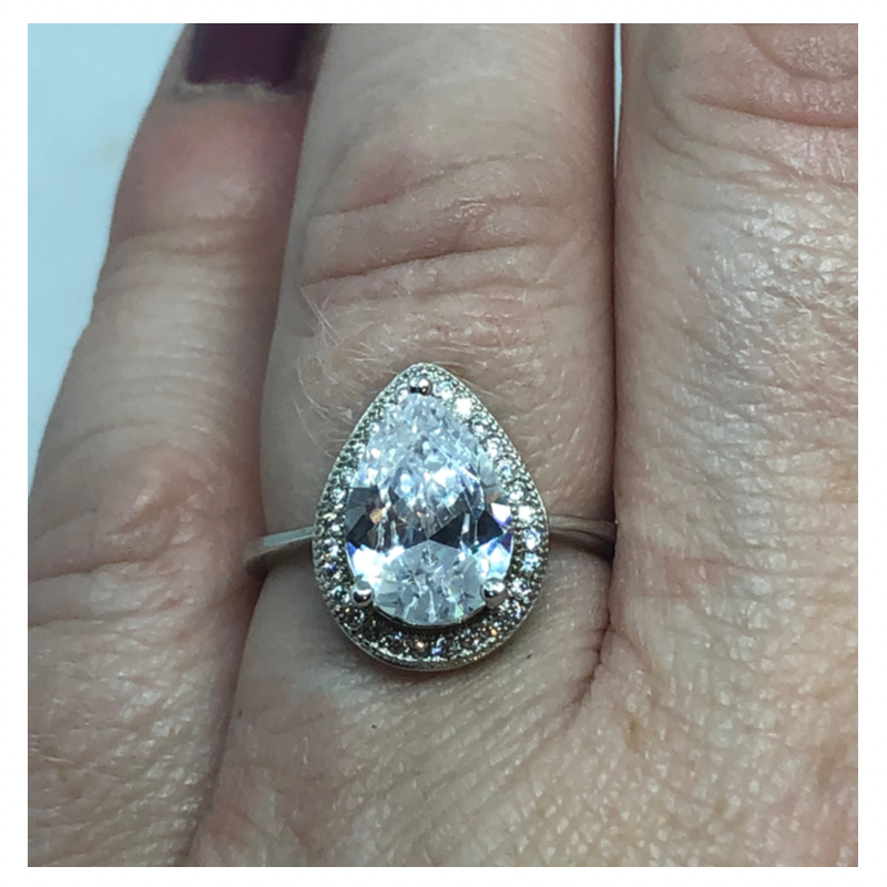 Sterling Silver Clear Stone Pear Shaped Ring