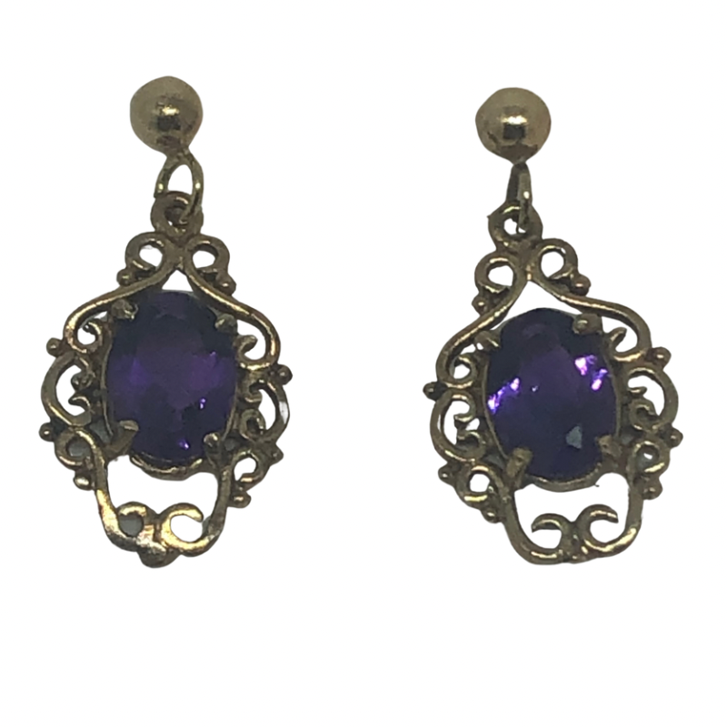 9kt Gold Amethyst Drop Earrings