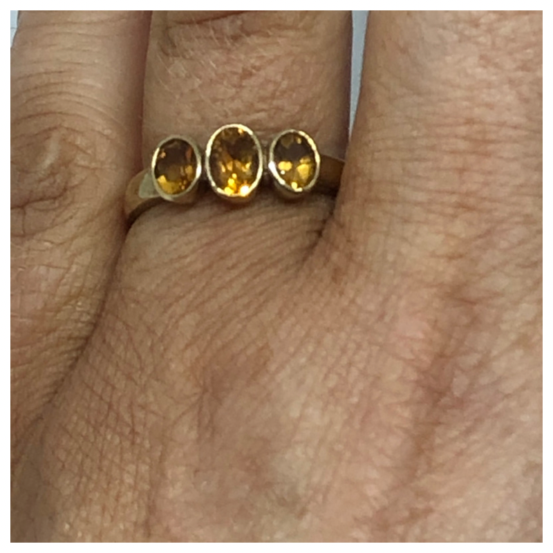 9kt Gold Three Stone Amber Coloured Ring
