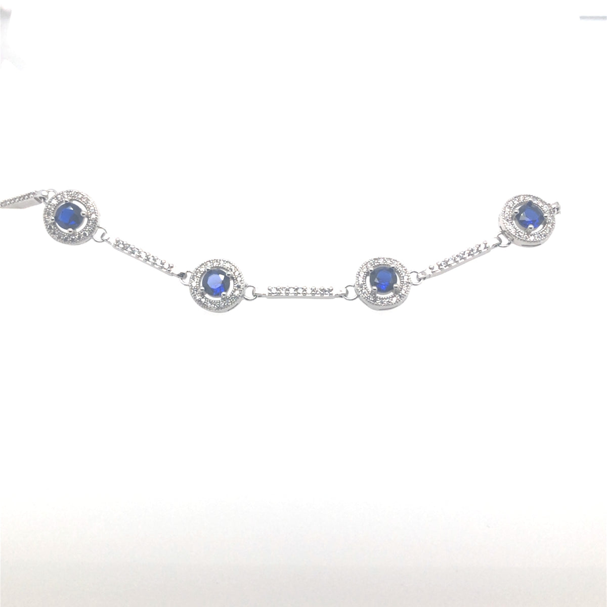 Sterling Silver Sapphire Coloured Round Stone Bracelet