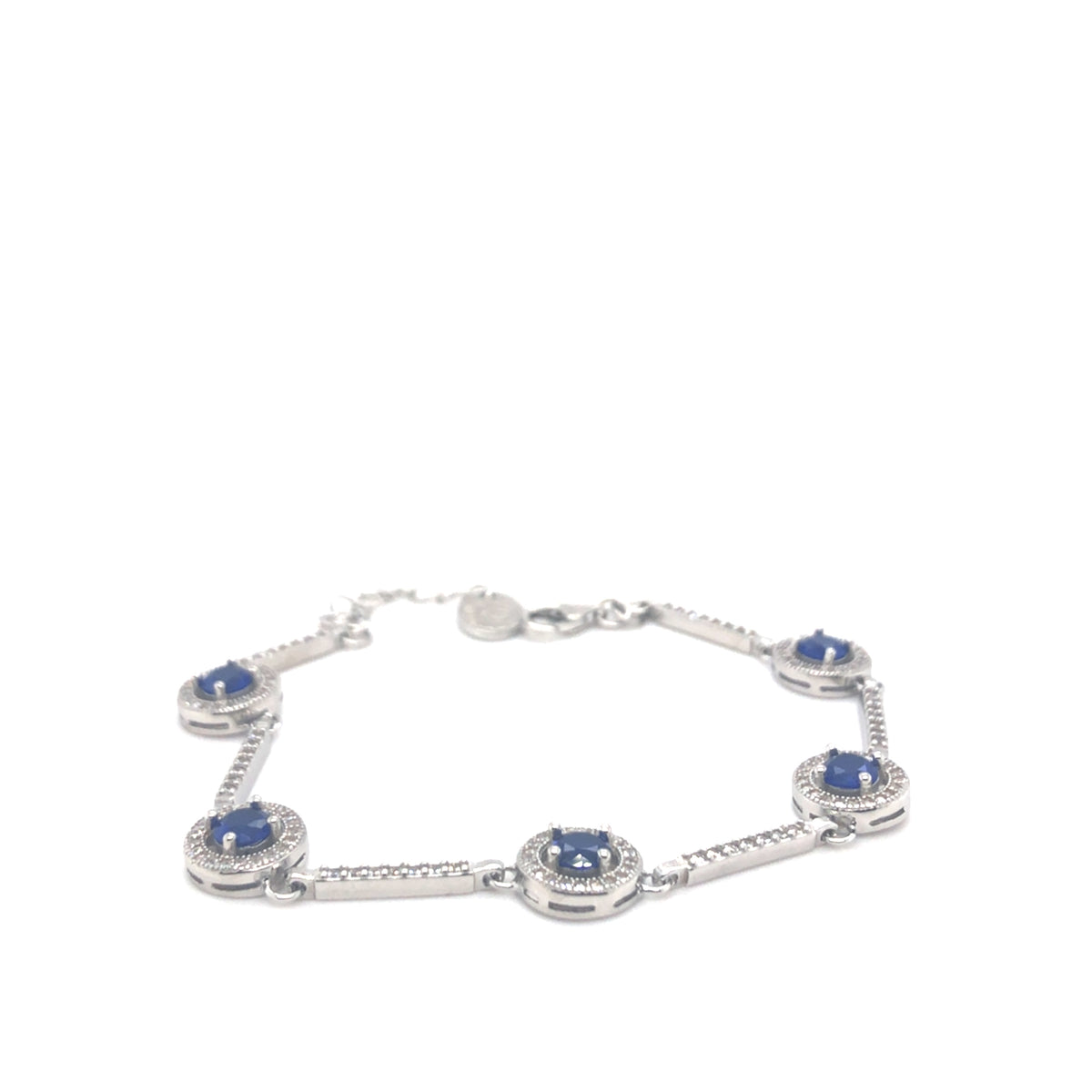 Sterling Silver Sapphire Coloured Round Stone Bracelet