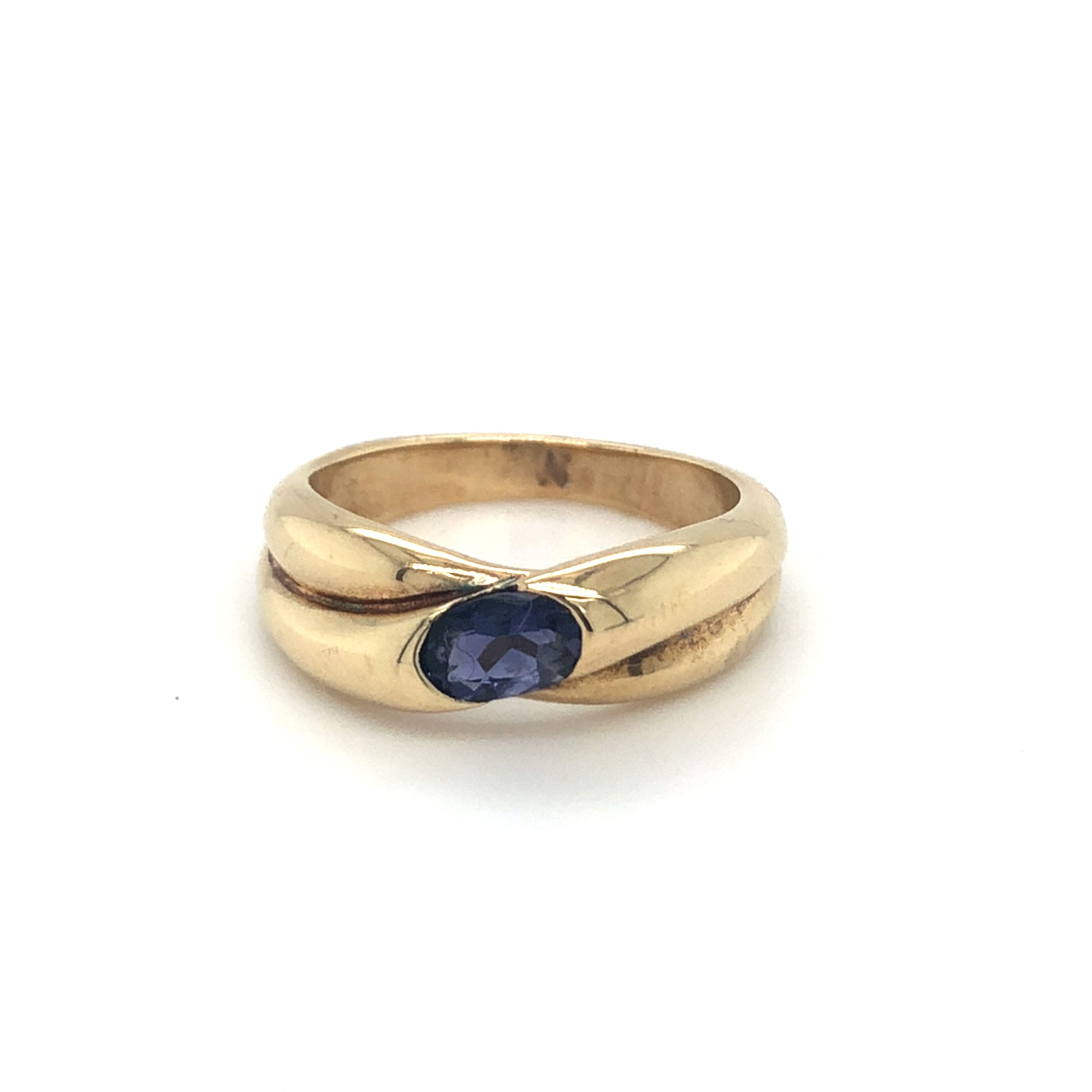 9kt Gold Cross Over Ring with Sapphire Stone