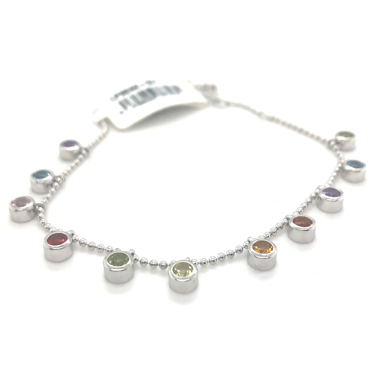 Sterling Silver Lotus Bracelet with Colourful Charms