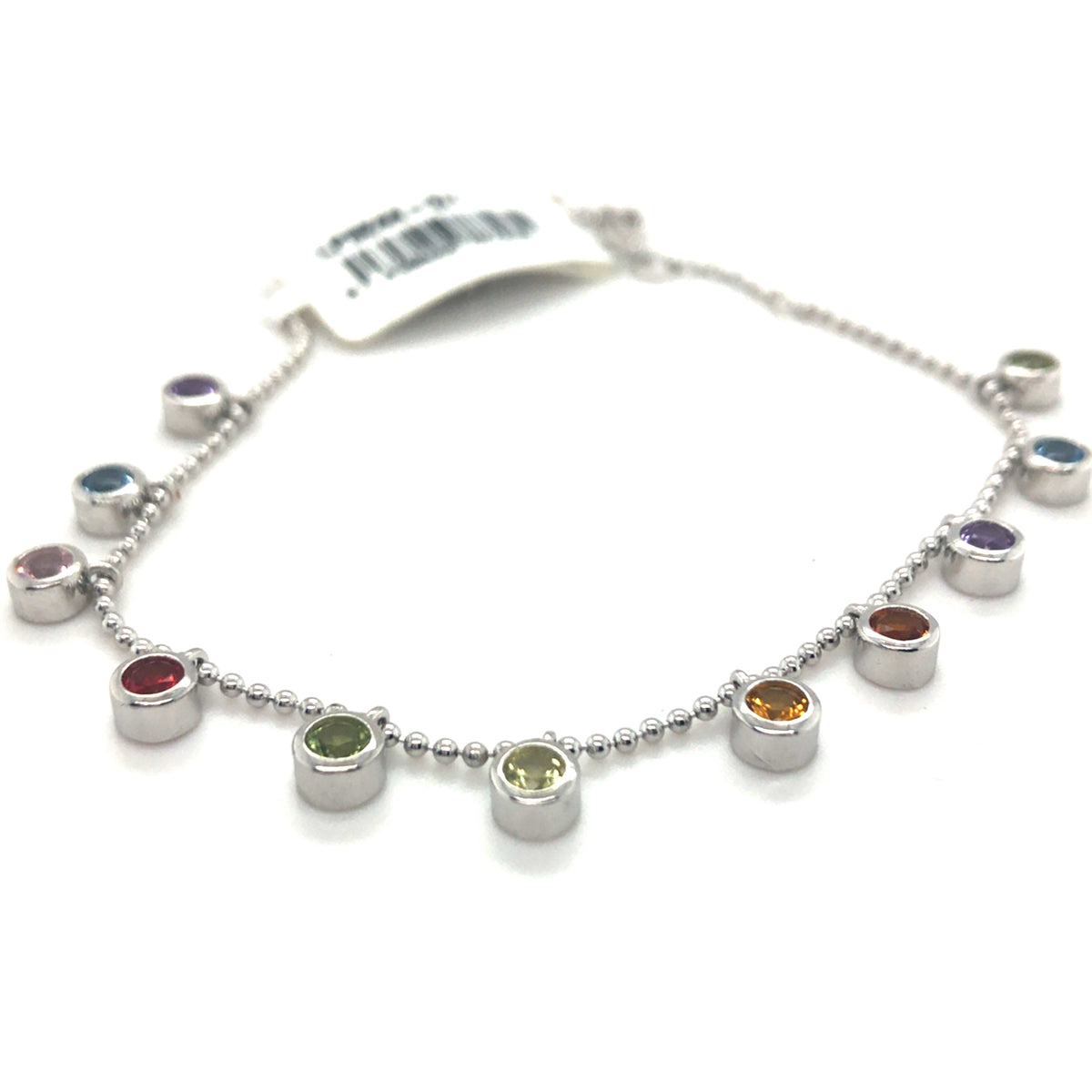 Sterling Silver Lotus Bracelet with Colourful Charms