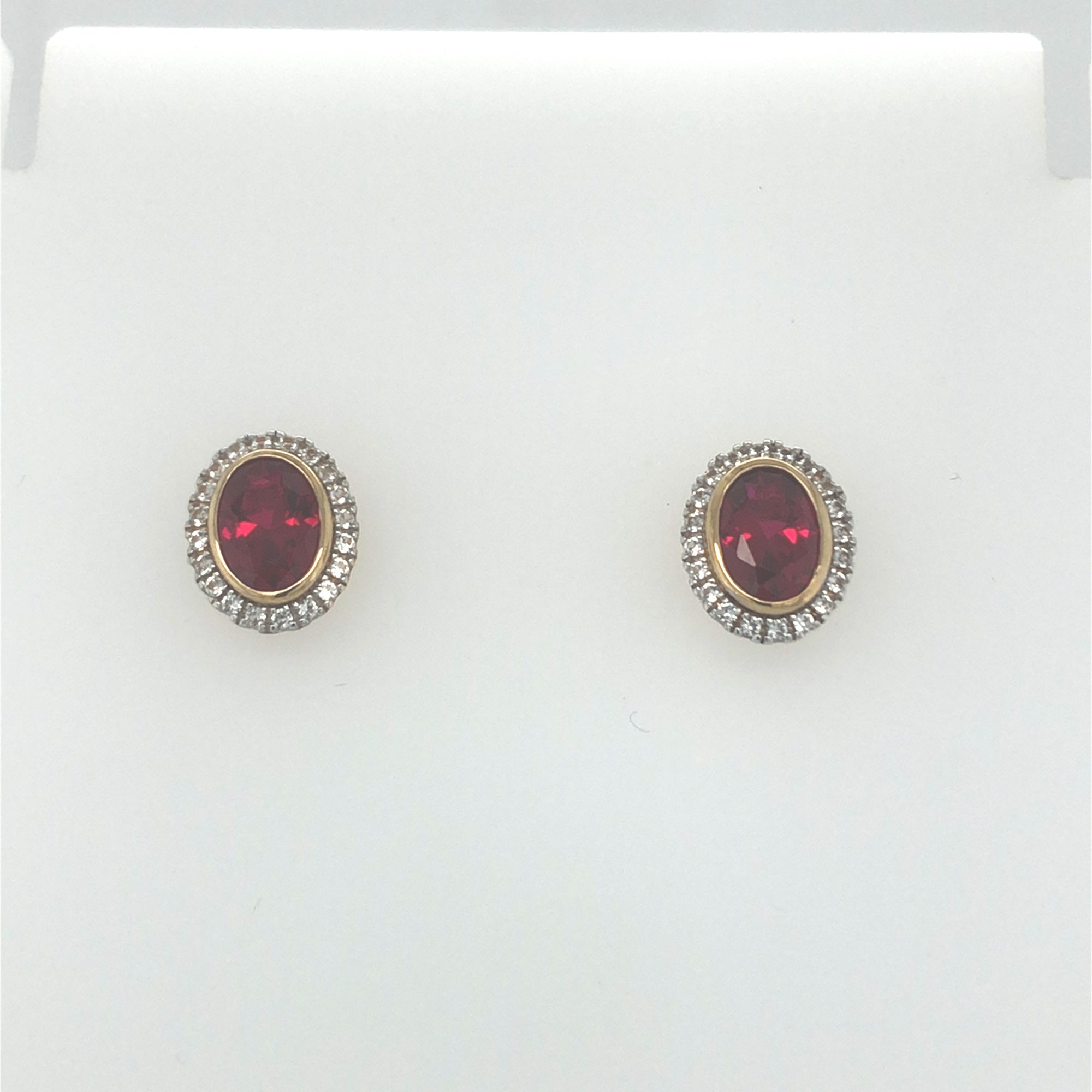 9ct Gold Syn Ruby and Diamond Earrings