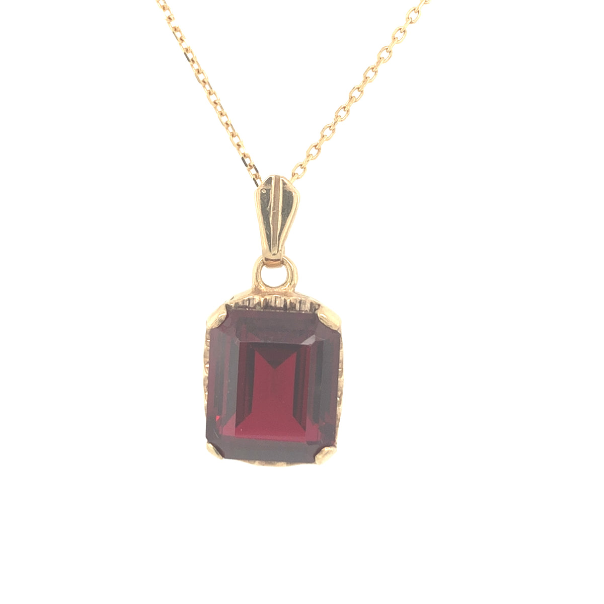 9ct Gold Chain with Garnet Coloured Square Stone