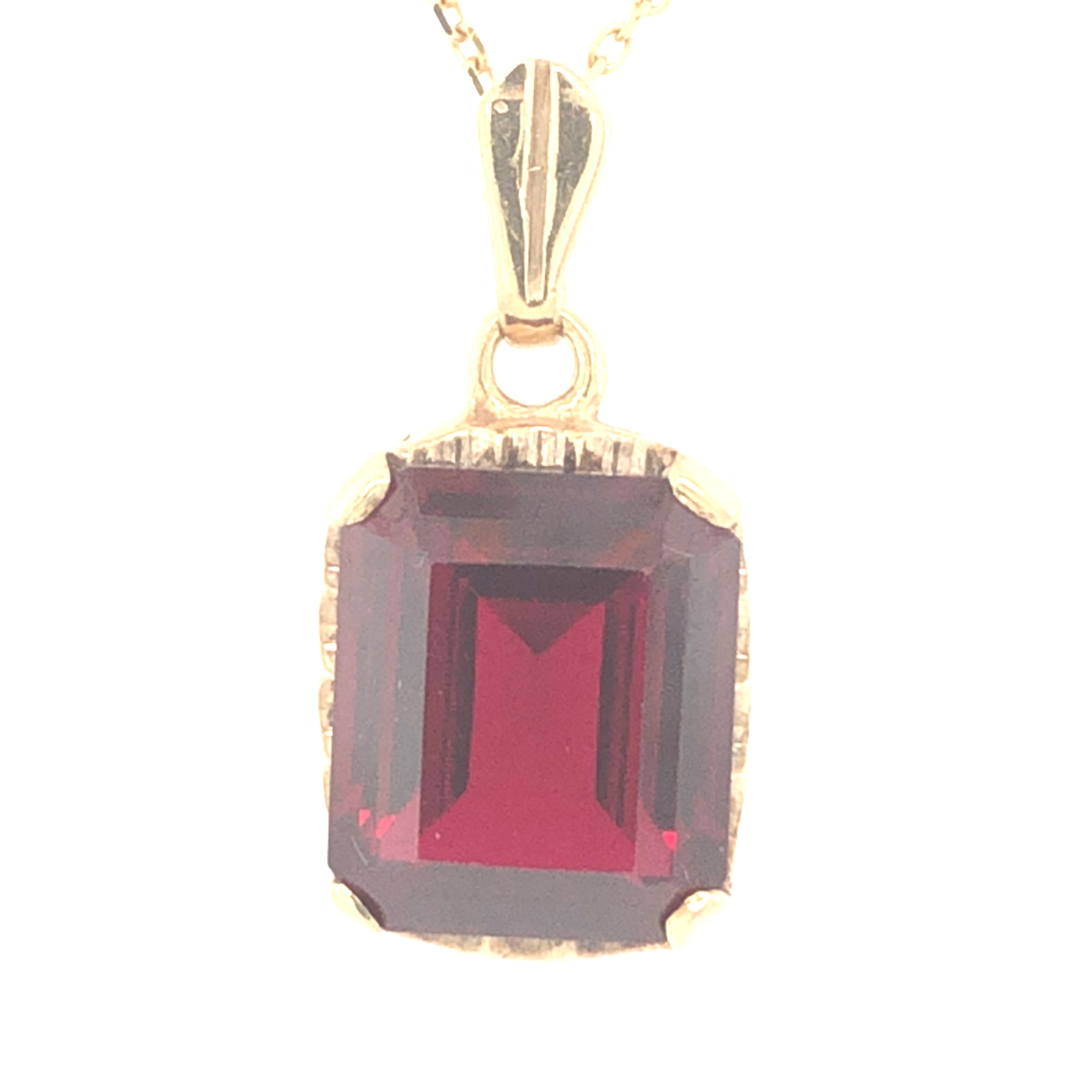 9ct Gold Chain with Garnet Coloured Square Stone