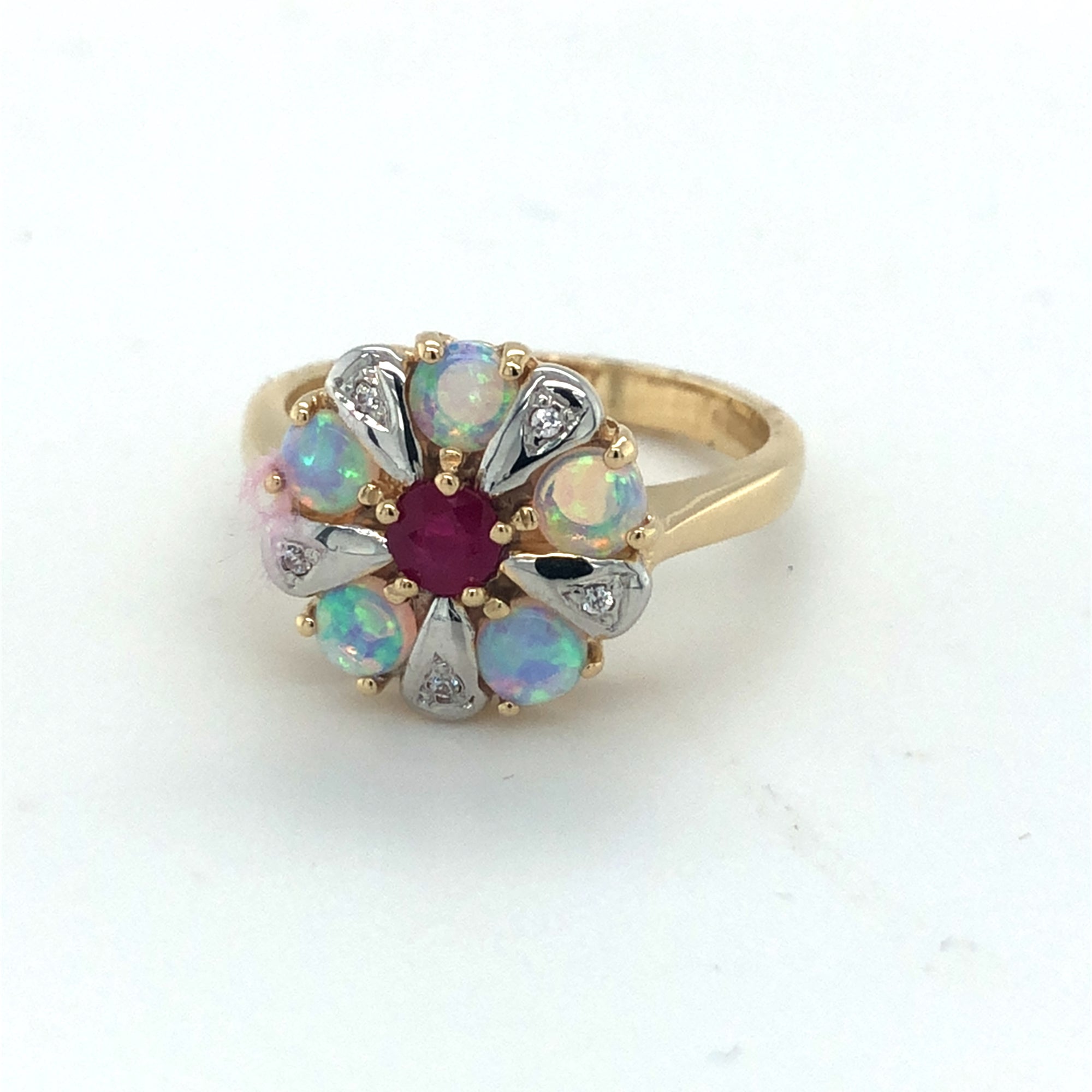9kt Gold Ruby &amp; Opal Ring