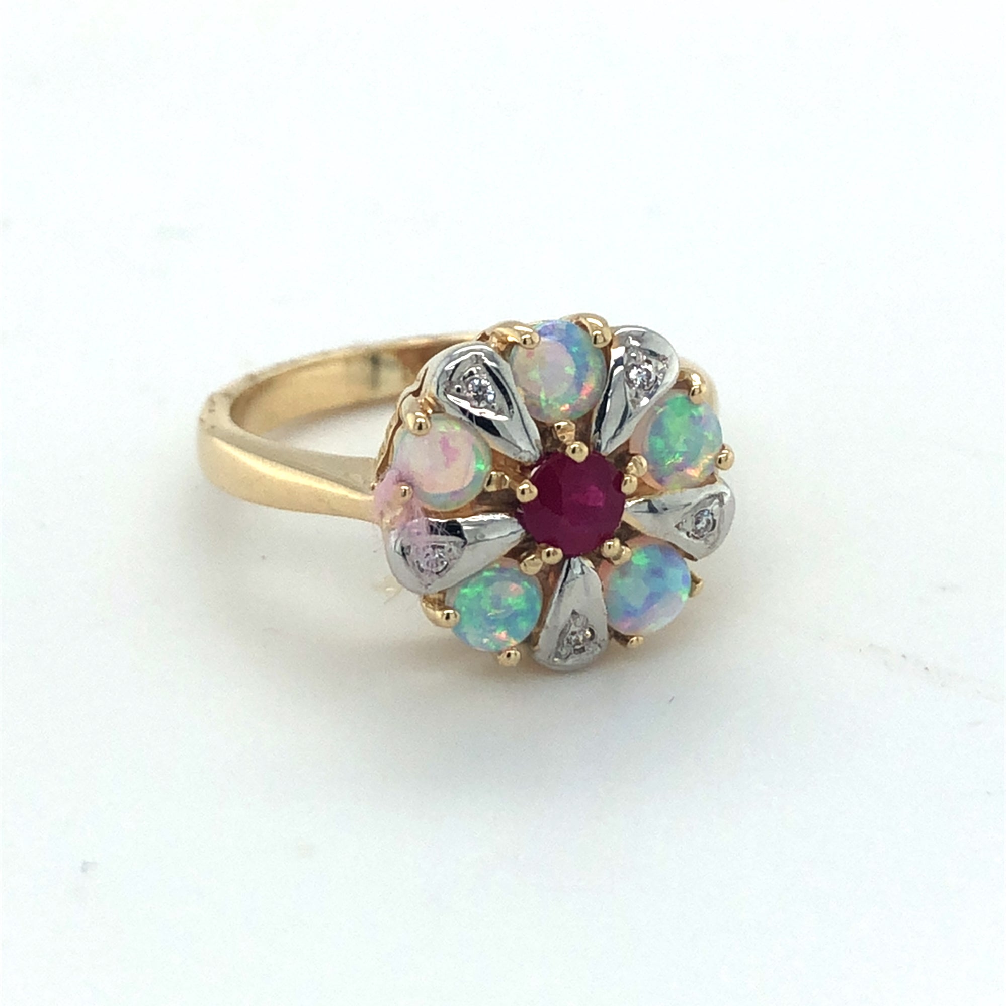 9kt Gold Ruby &amp; Opal Ring