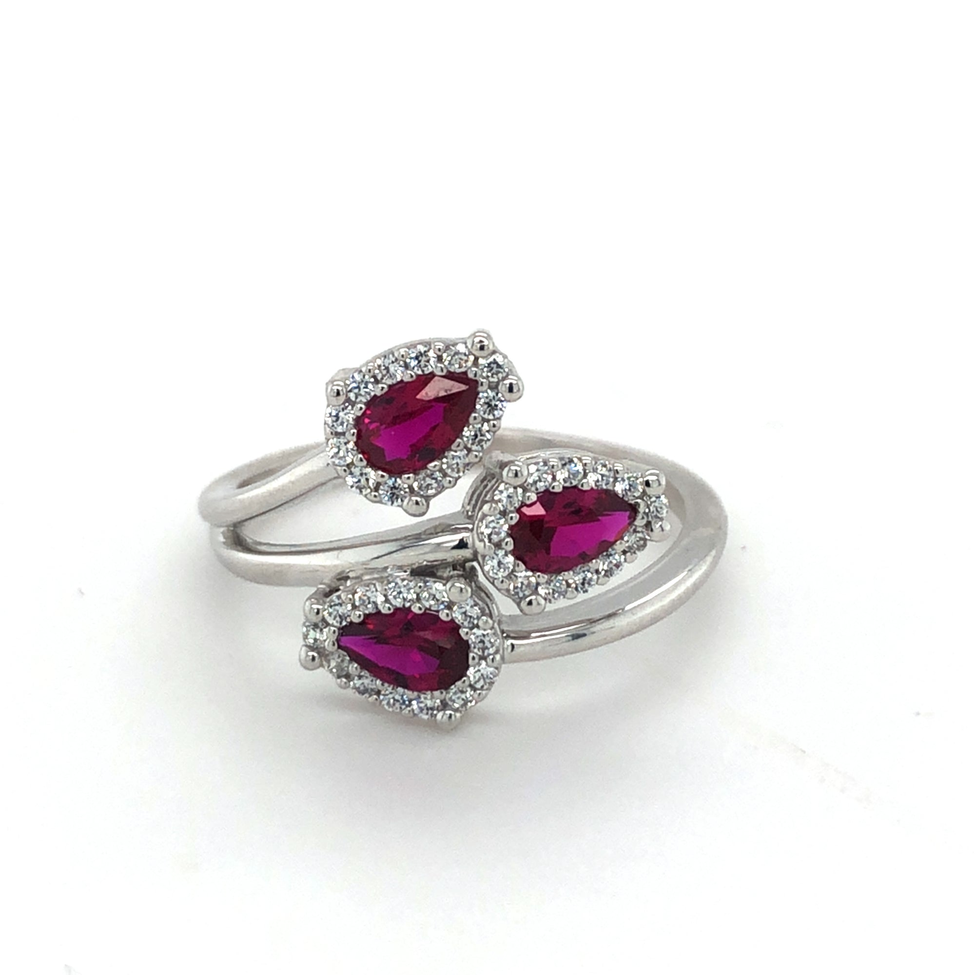9kt White Gold Ring with Three Stone set Garnet Coloured Stones