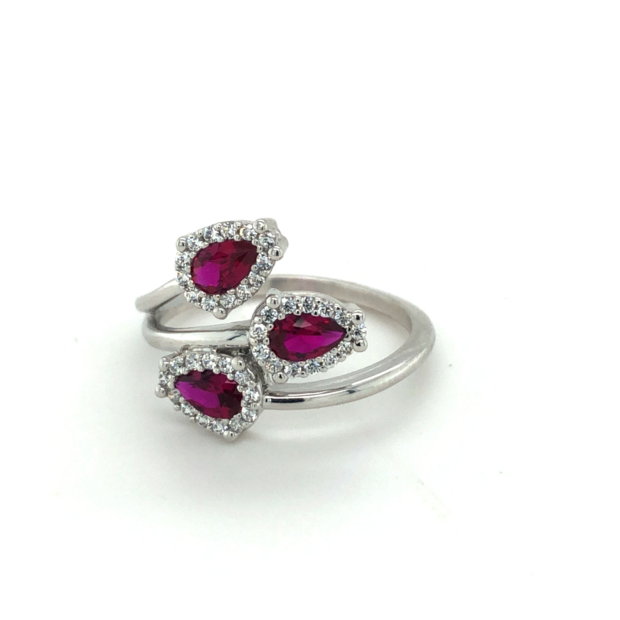 9kt White Gold Ring with Three Stone set Garnet Coloured Stones