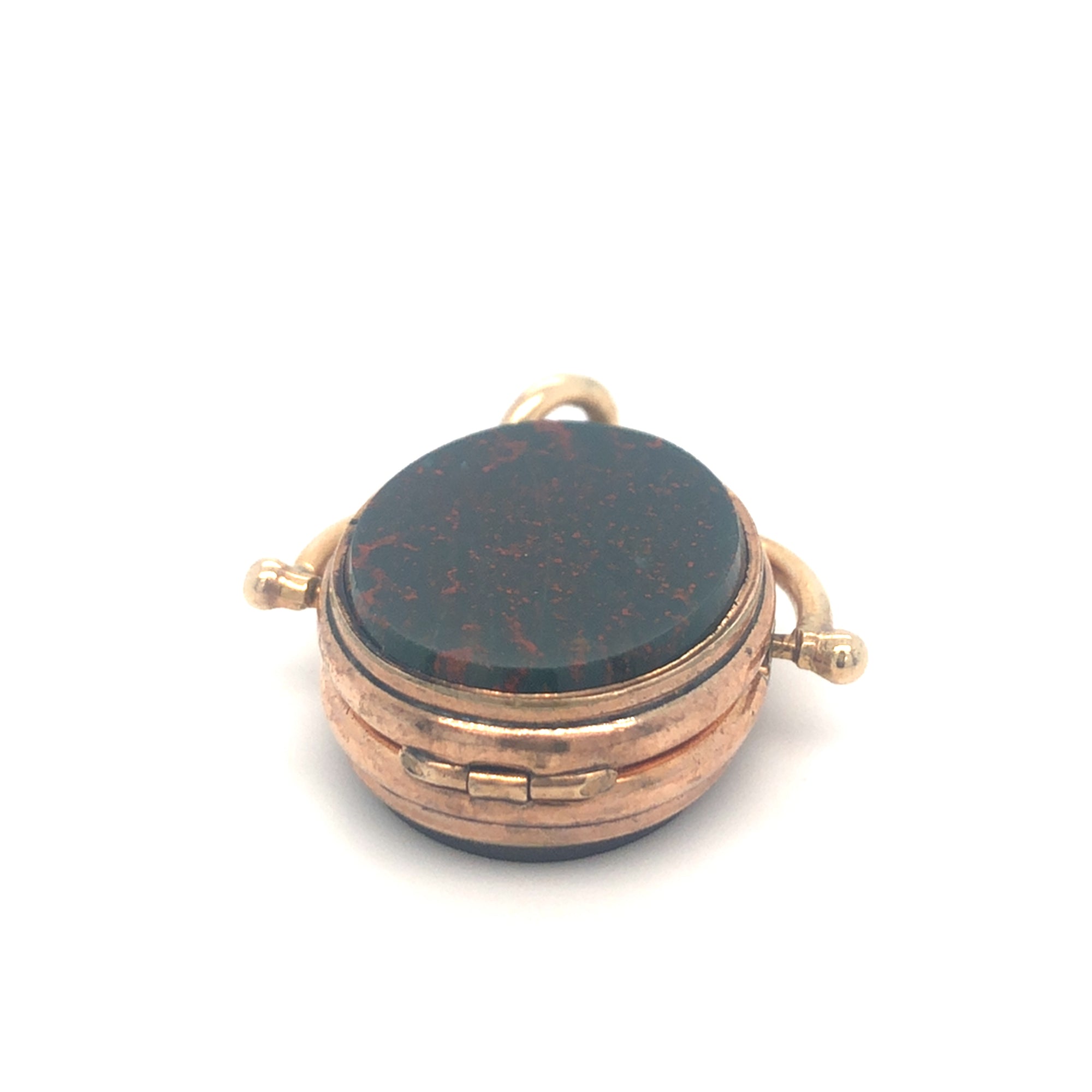 Antique Rose Gold Locket with Blood Stone &amp; Cornelian Stone