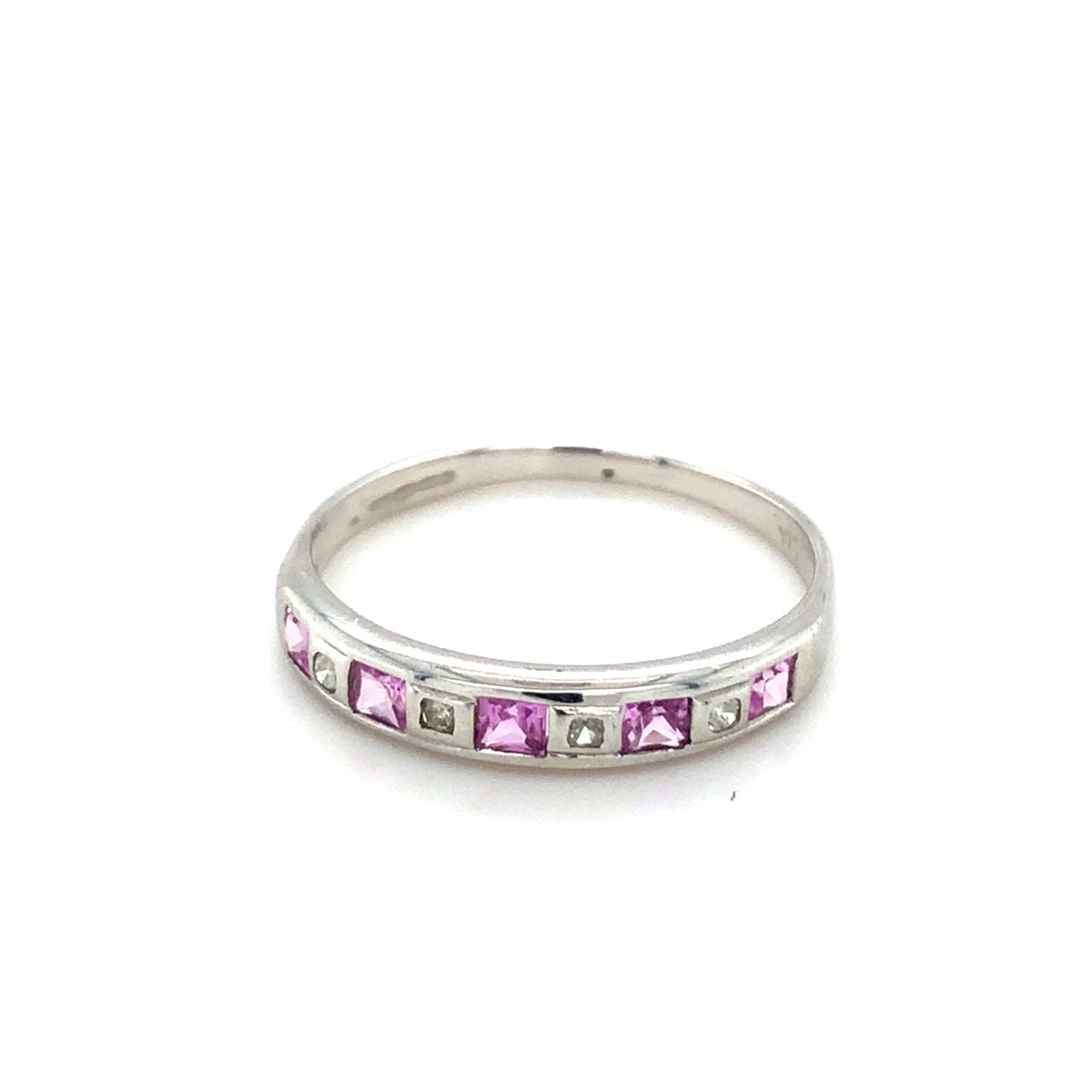 9Kt White Gold Ring with Diamonds and Pink Tourmaline