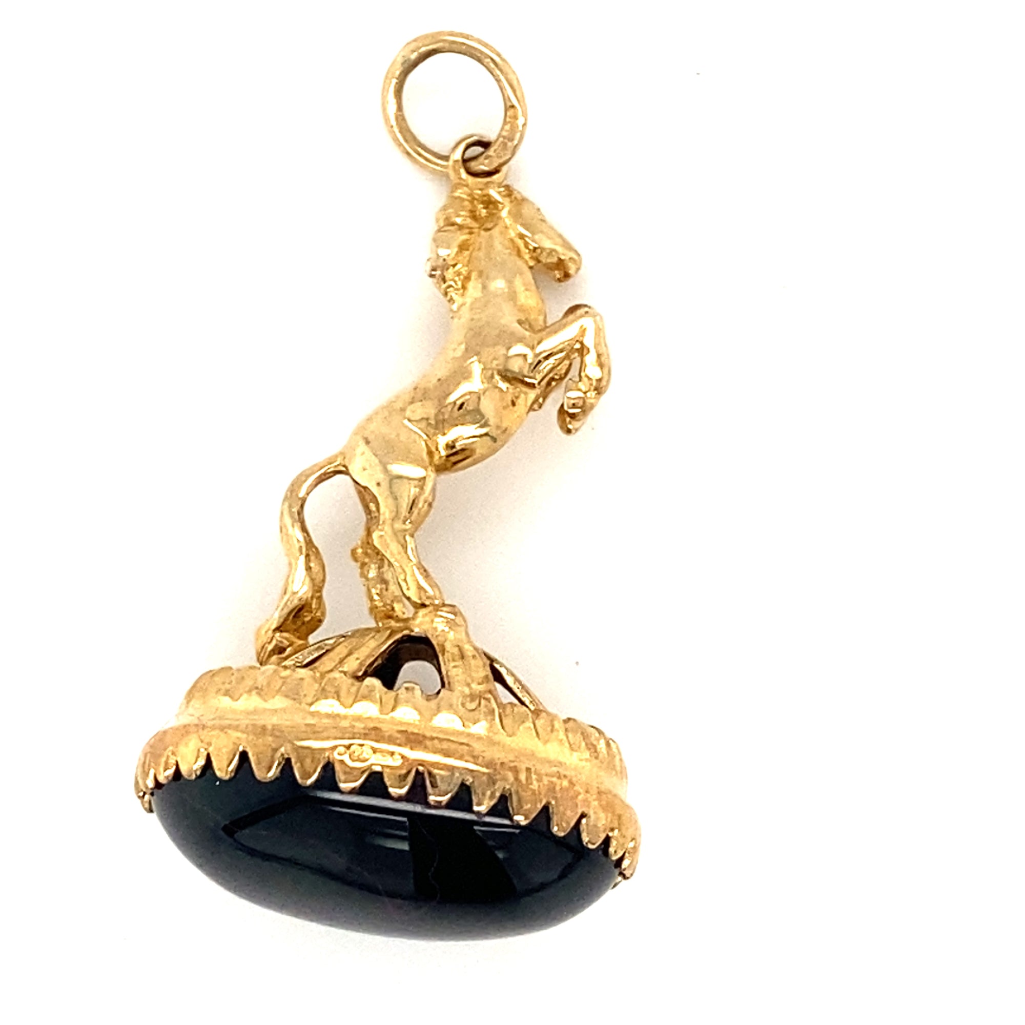 9ct Gold Onyx Horse Fob