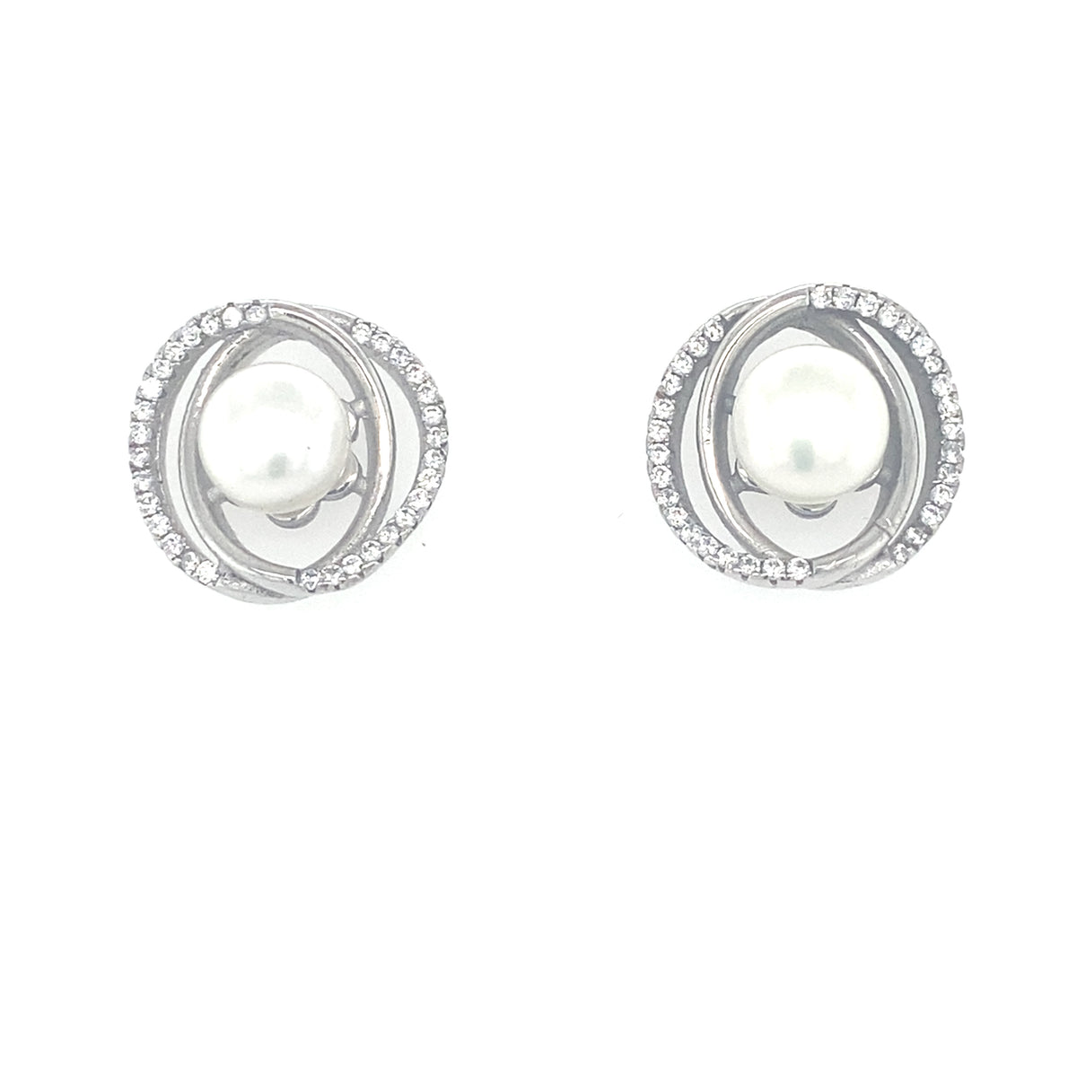 Sterling Silver Pearl Earrings with a Stone Set Halo