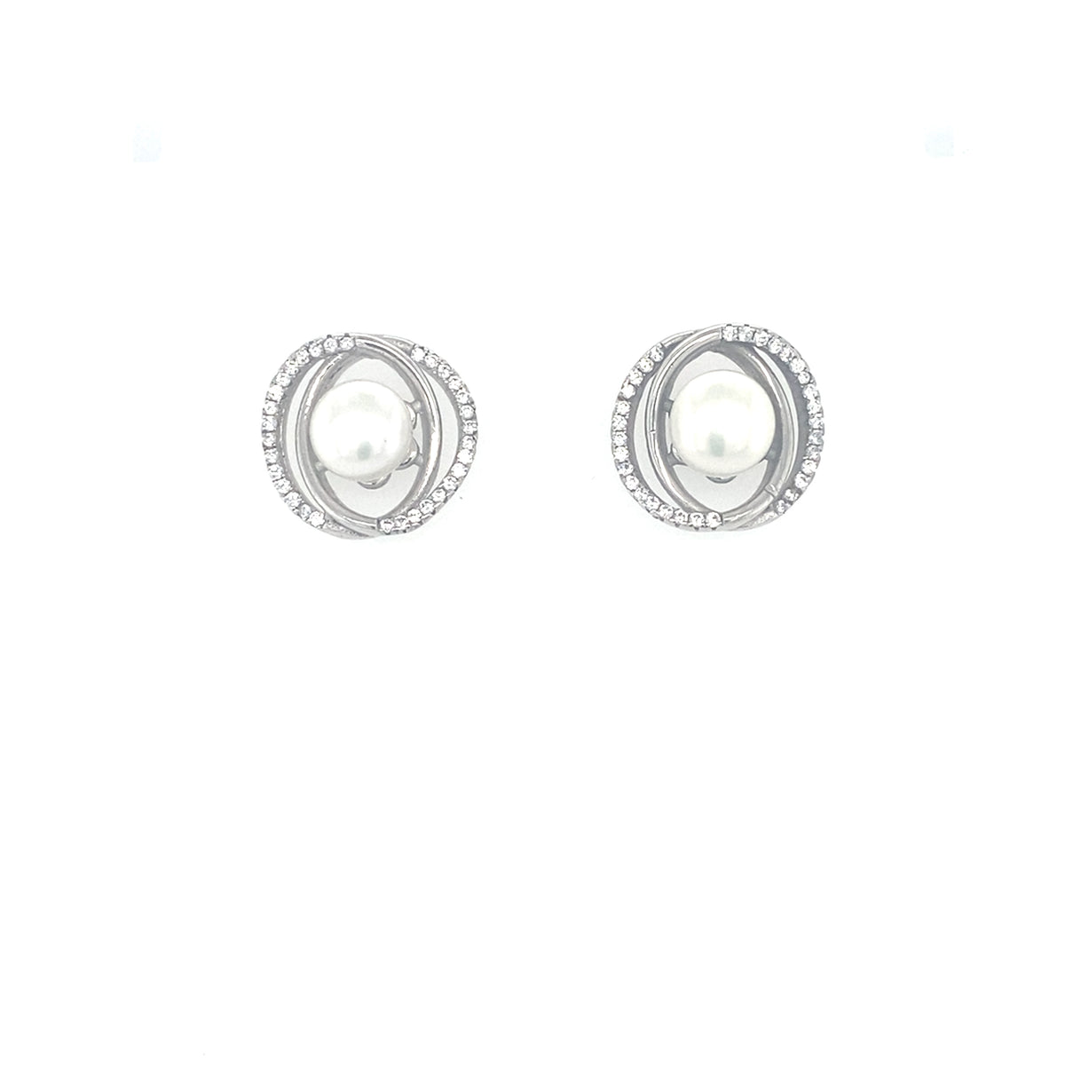Sterling Silver Pearl Earrings with a Stone Set Halo