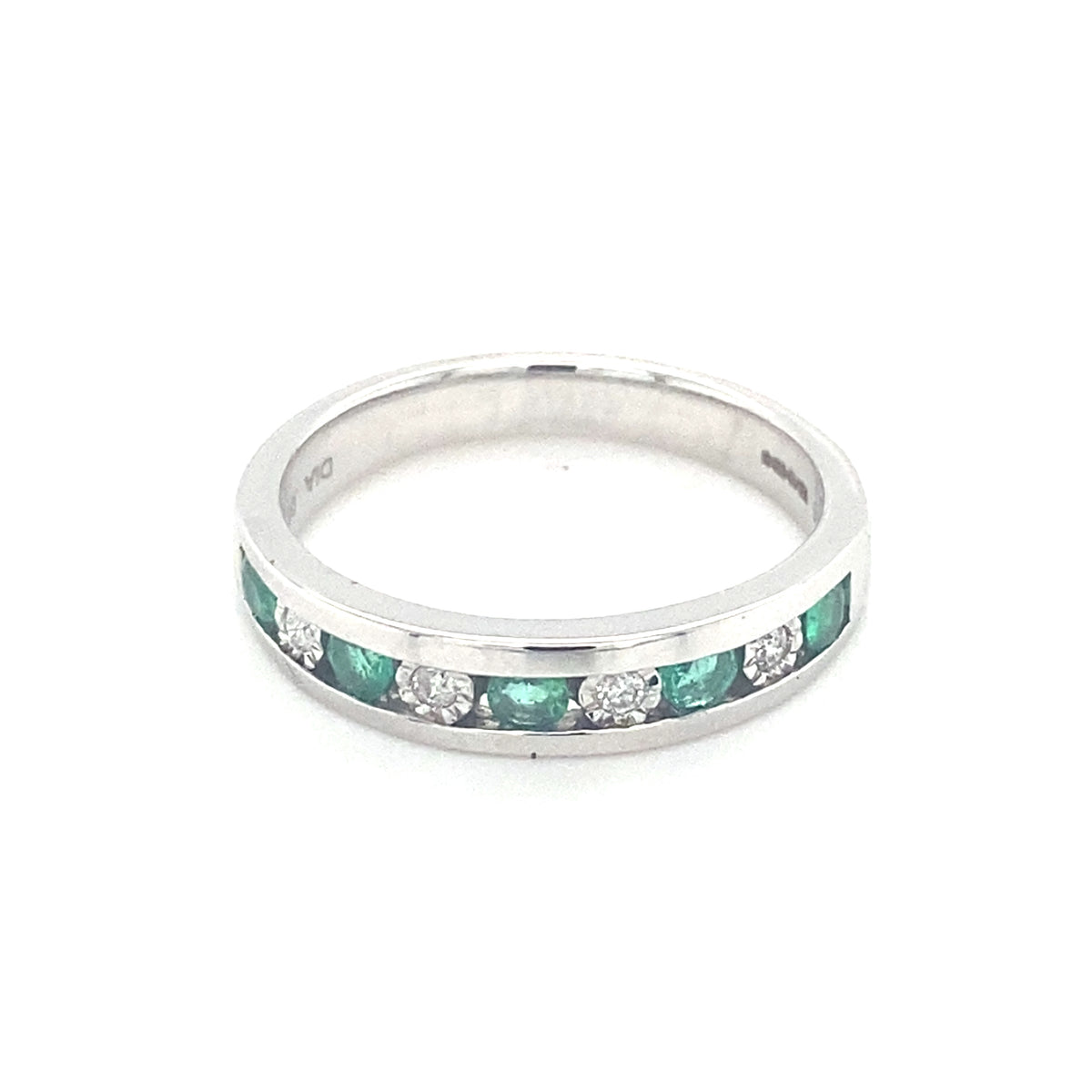 9ct White Gold Diamond &amp; Emerald Ring