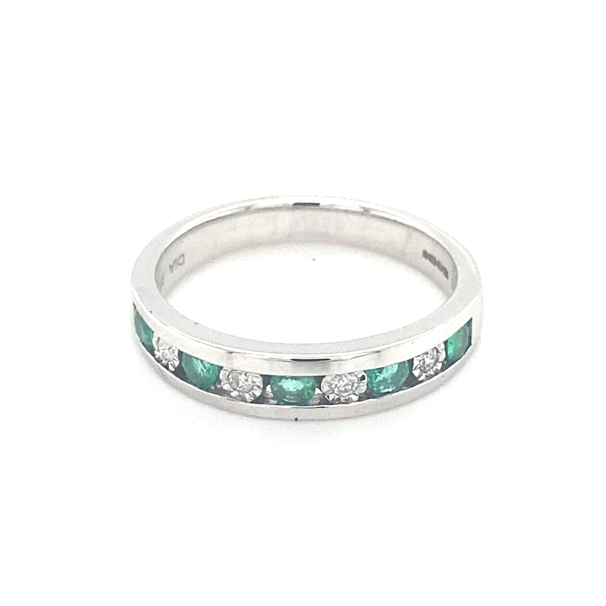 9ct White Gold Diamond &amp; Emerald Ring