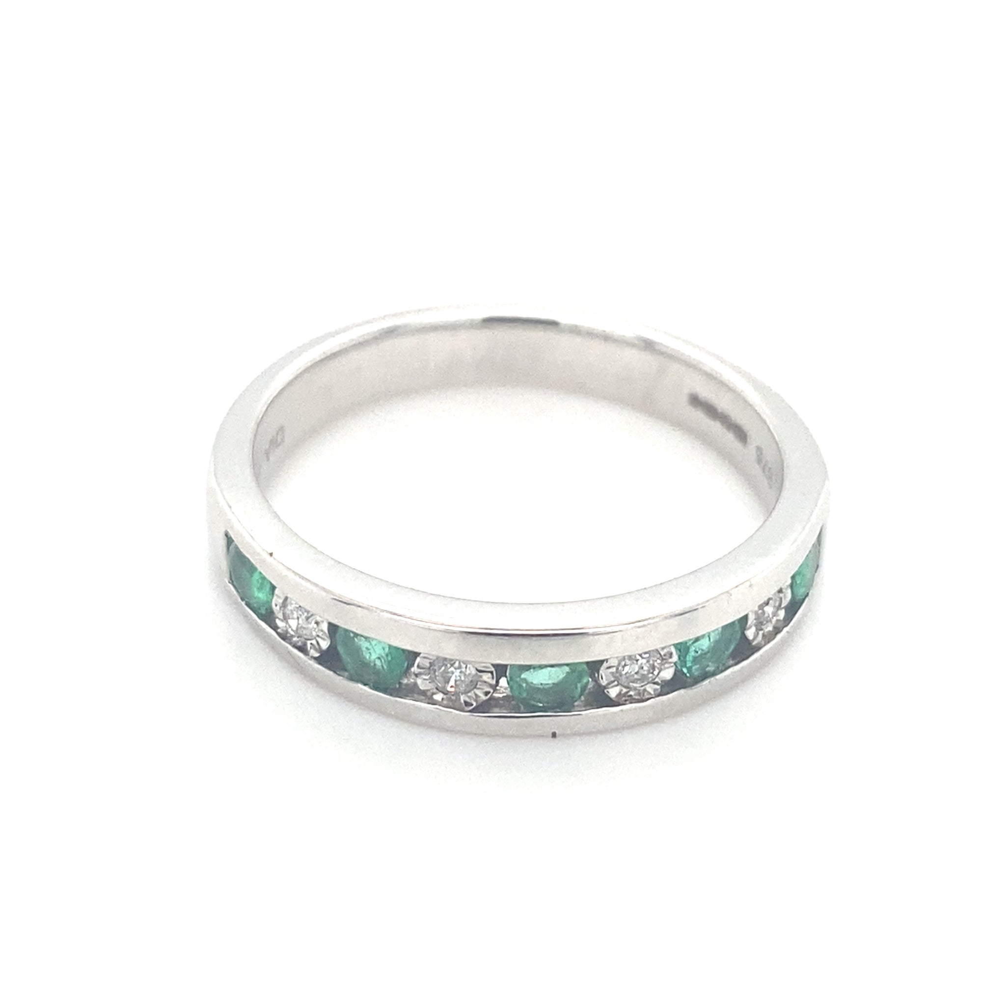 9ct White Gold Diamond &amp; Emerald Ring