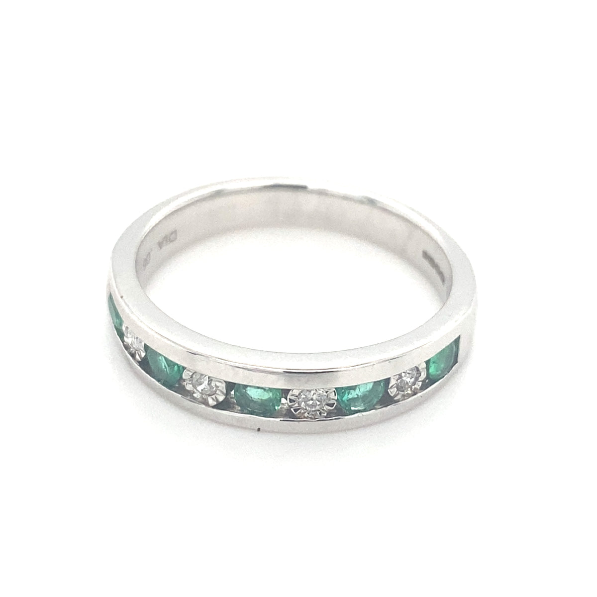 9ct White Gold Diamond &amp; Emerald Ring