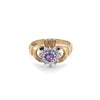 9kt Gold Claddagh Ring with Purple &amp; Clear Stones