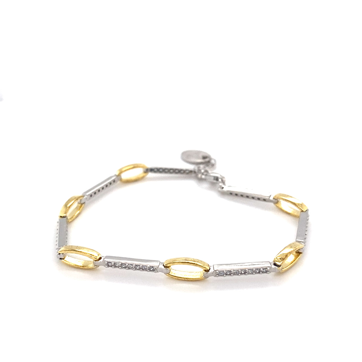 Sterling Silver Bracelet with Clear Stones and Gold Plated Links