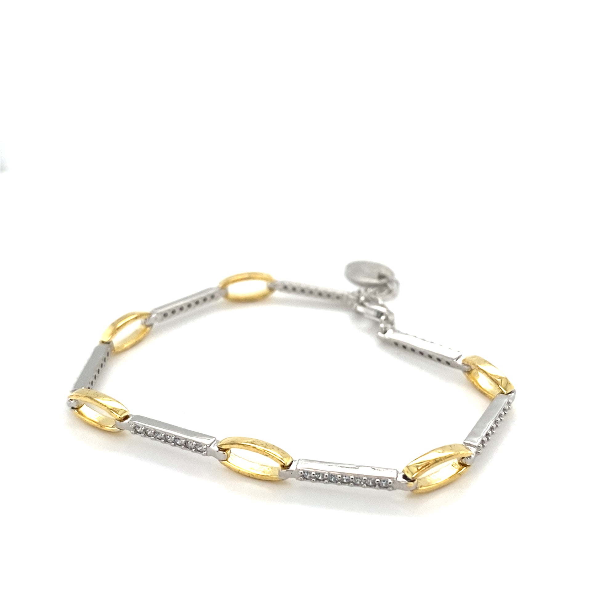 Sterling Silver Bracelet with Clear Stones and Gold Plated Links