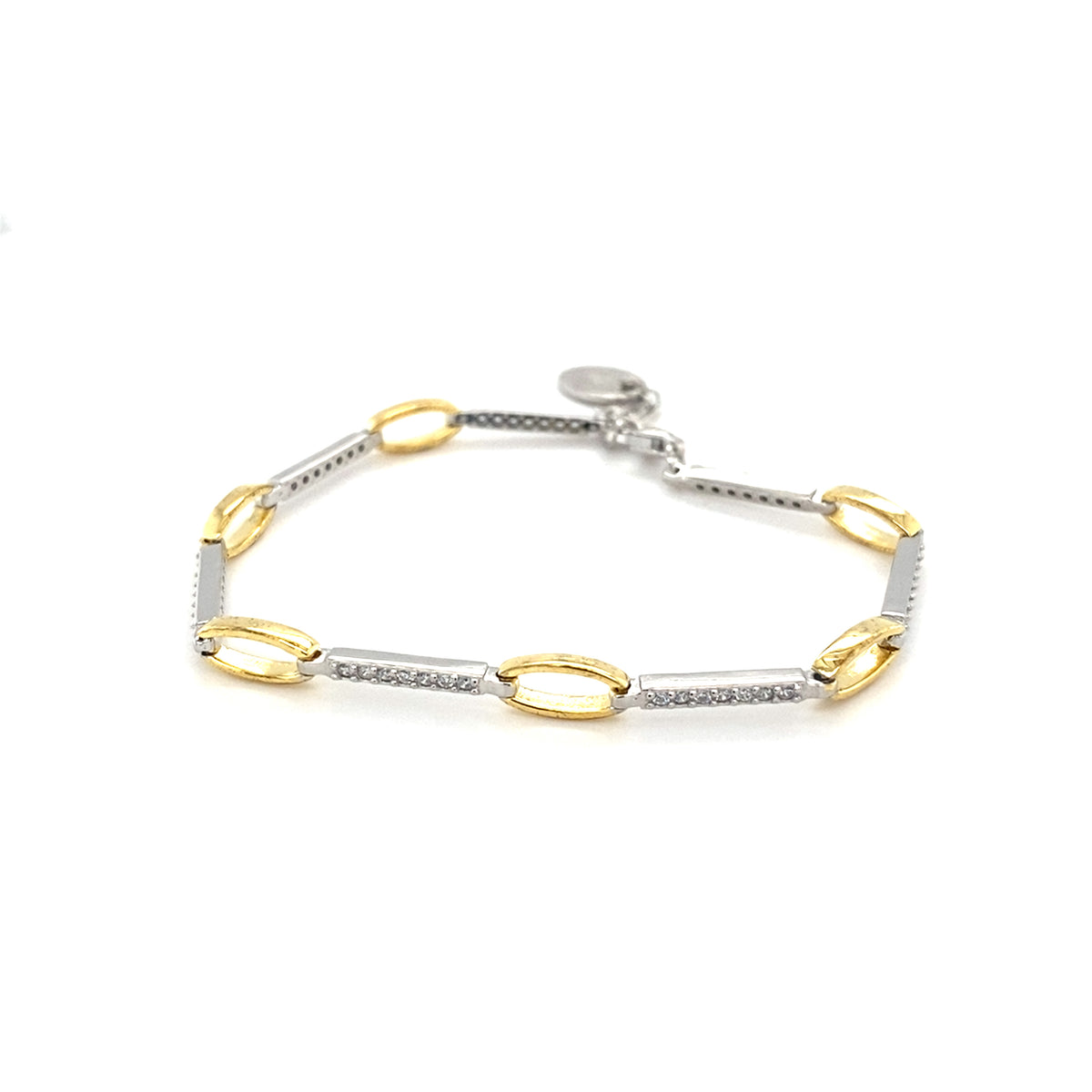 Sterling Silver Bracelet with Clear Stones and Gold Plated Links