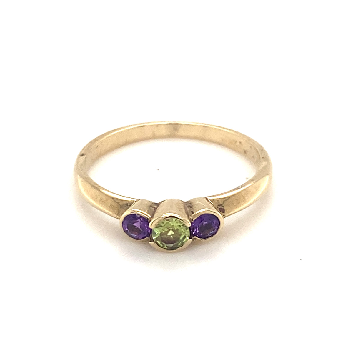 9kt Gold Ring with Amethyst &amp; Peridot Coloured Stones
