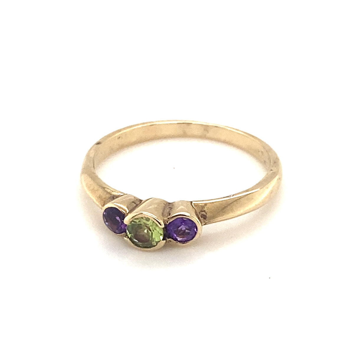 9kt Gold Ring with Amethyst &amp; Peridot Coloured Stones