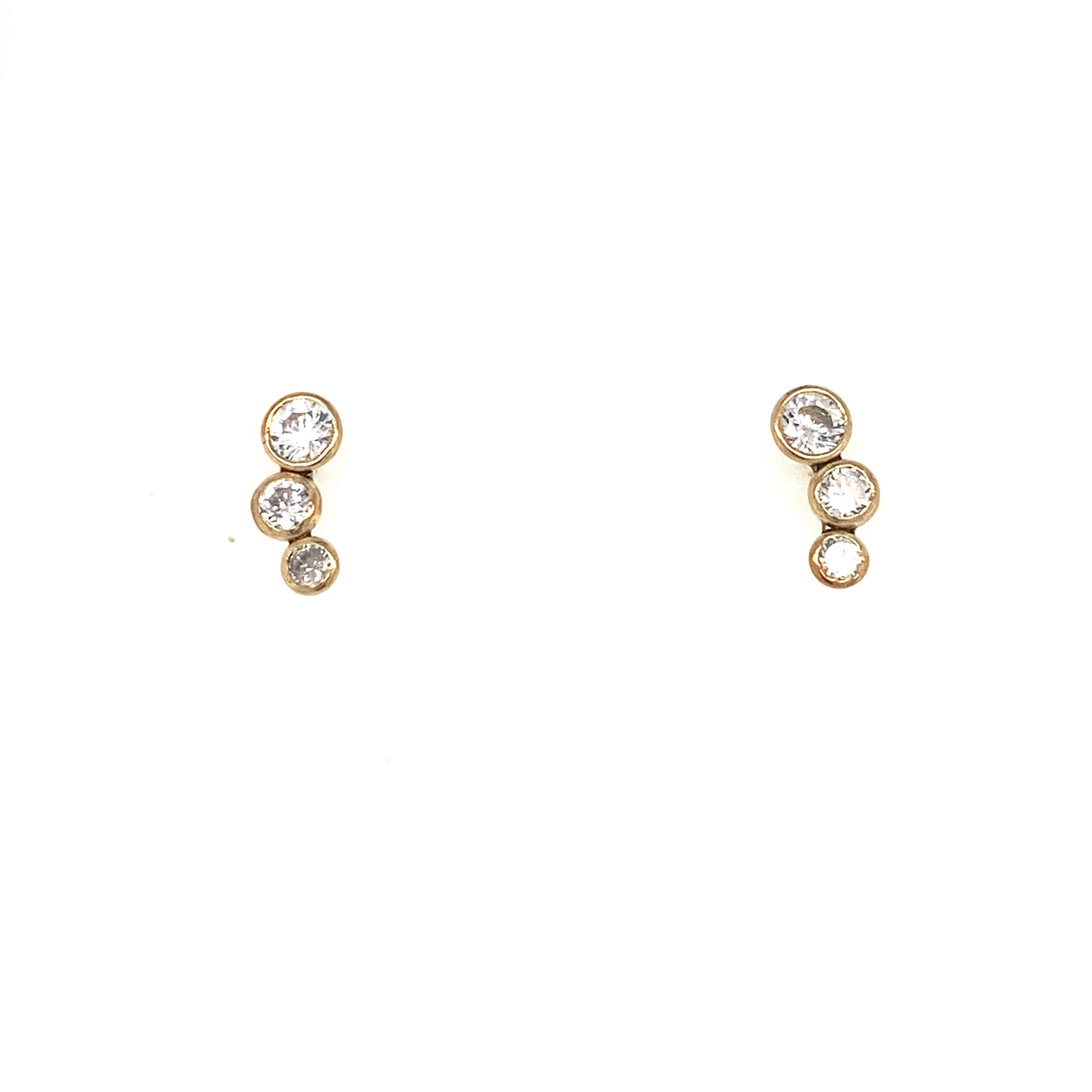 9kt Gold Three Stone Earrings