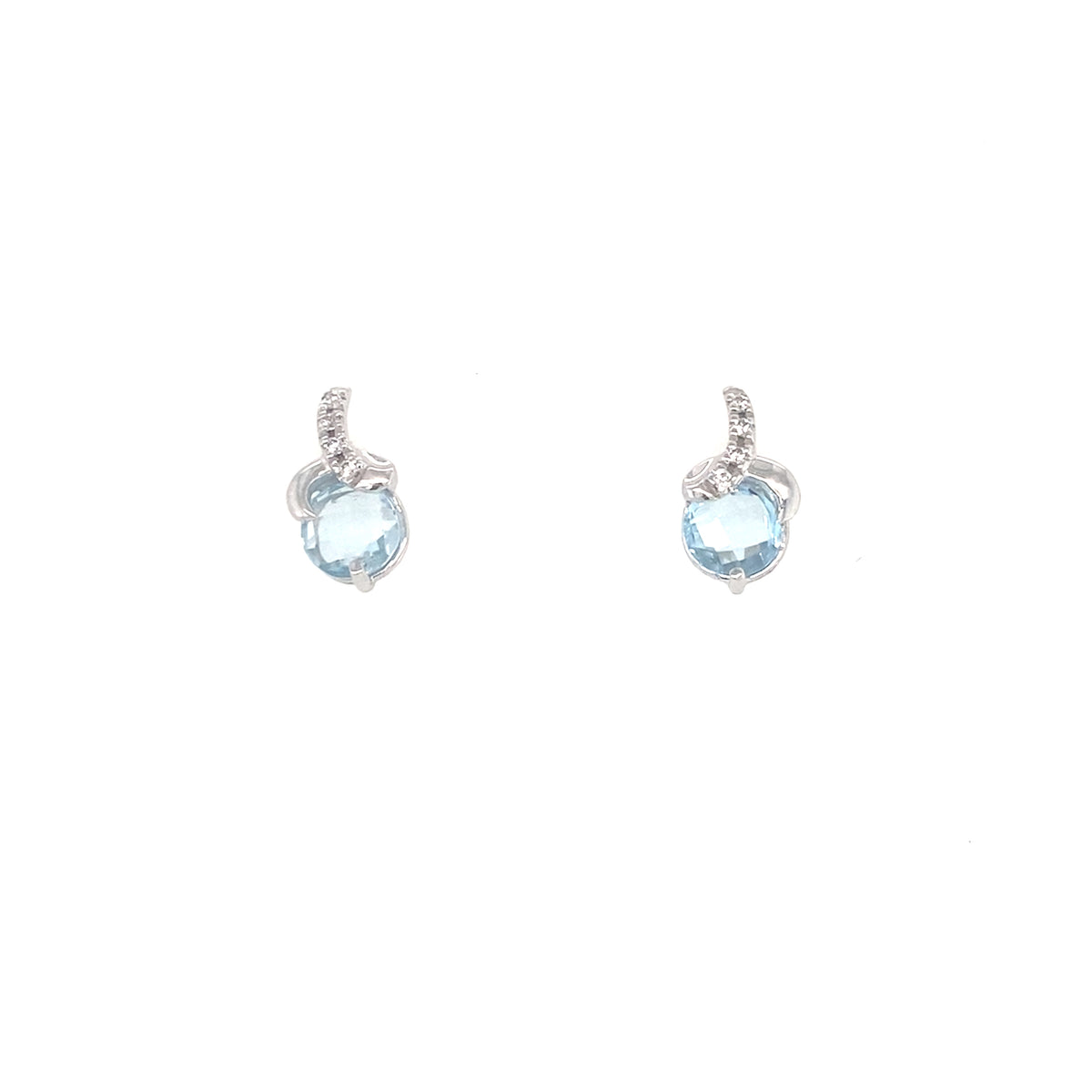 9kt White Gold Earrings with Diamonds &amp; Aquamarine Stones