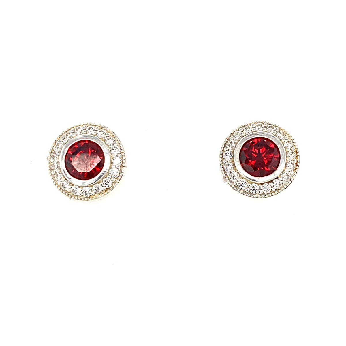 Sterling Silver Earrings with a Red Stone Centre