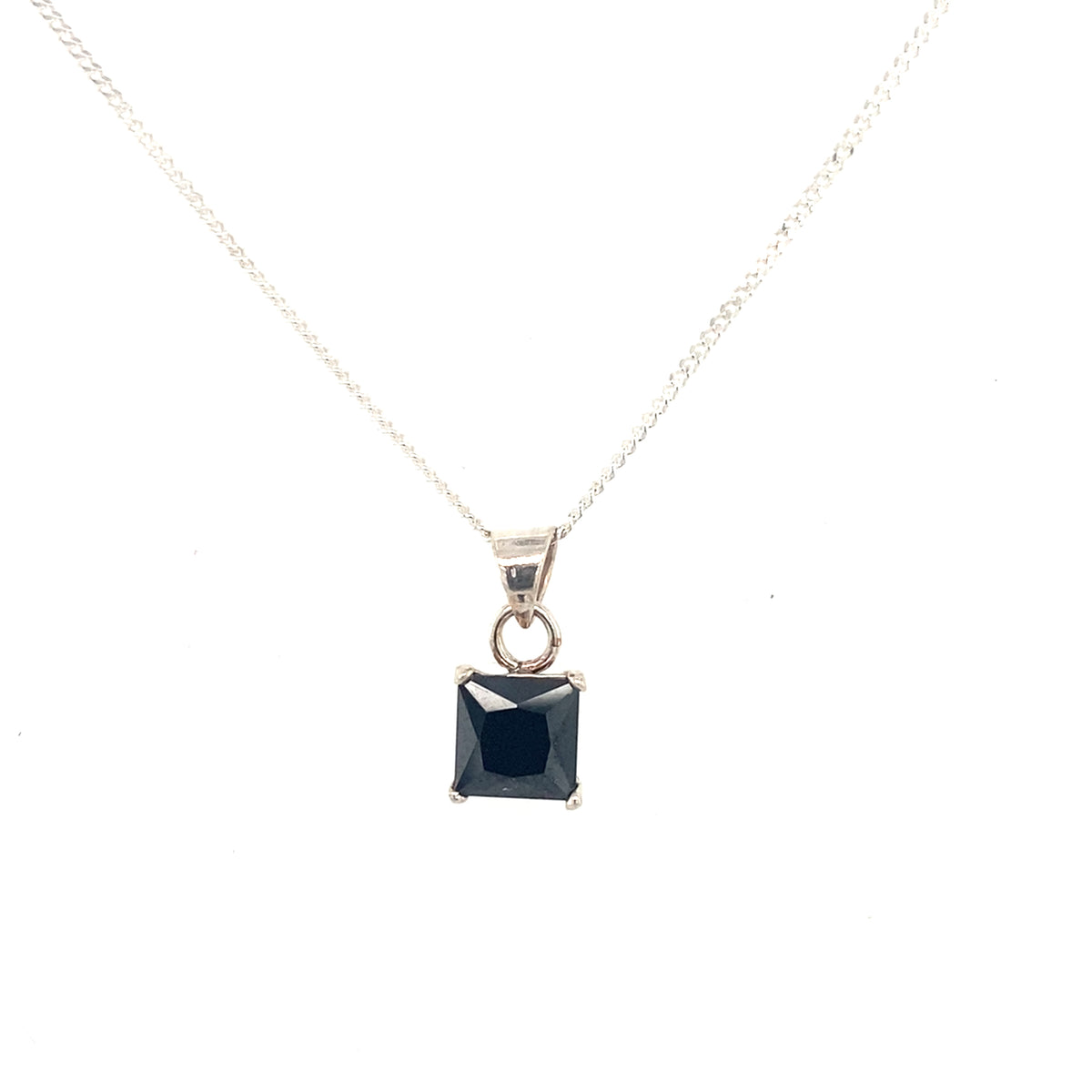 Sterling Silver Pendant with a Black Square Stone