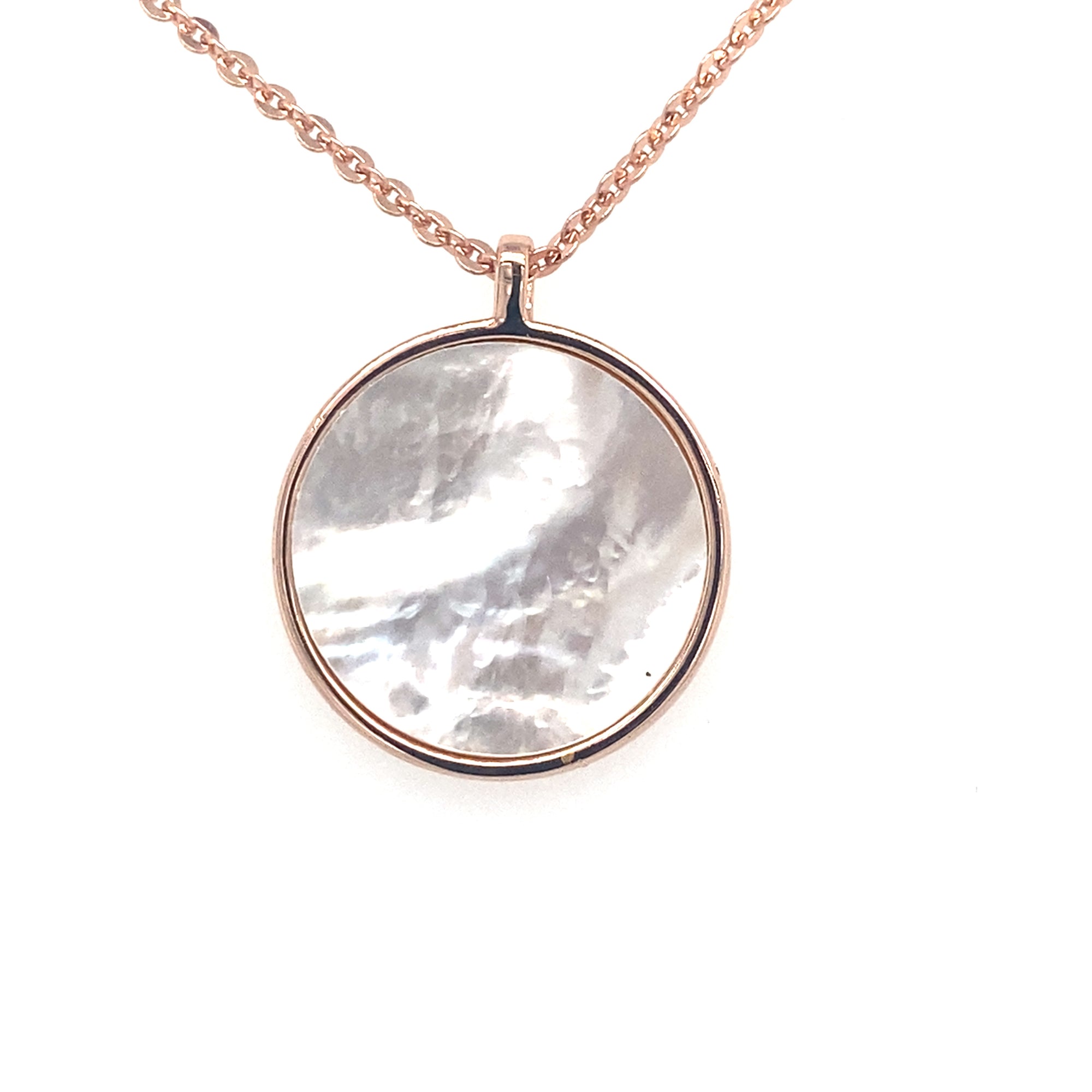Rose Gold Coloured Pendant with a Mother of Pearl Style Stone
