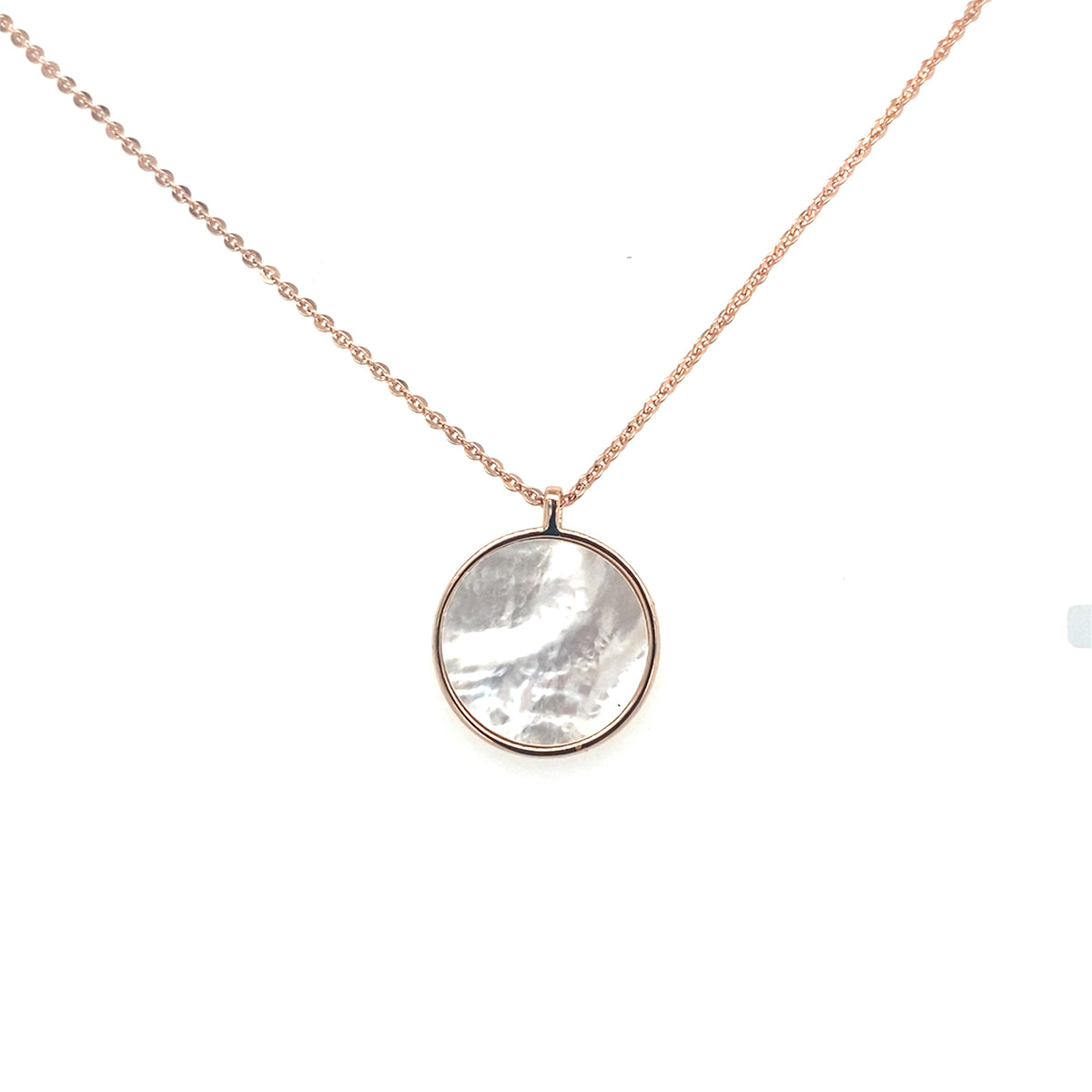 Rose Gold Coloured Pendant with a Mother of Pearl Style Stone
