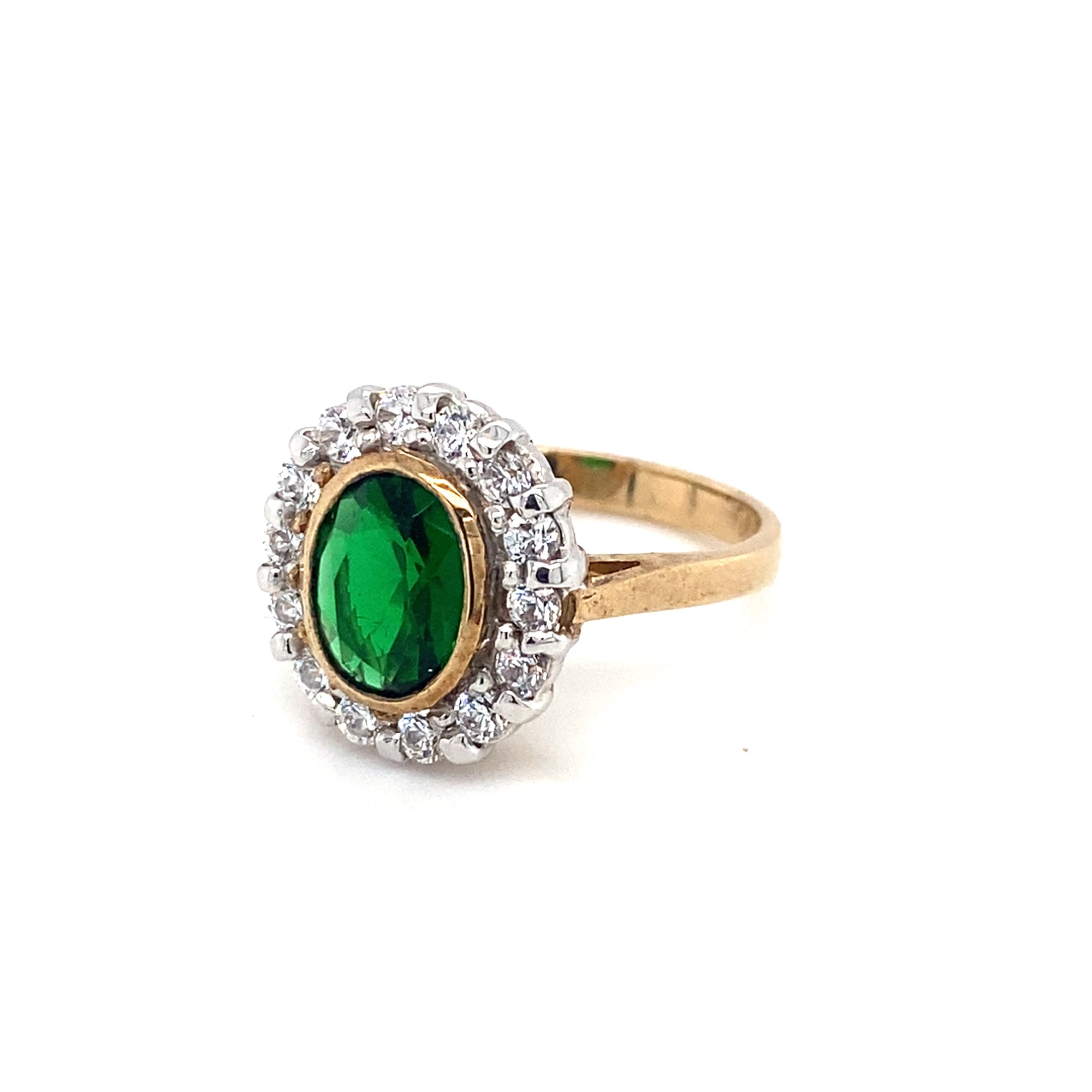 9kt Gold Cluster Style Ring with Green Stone
